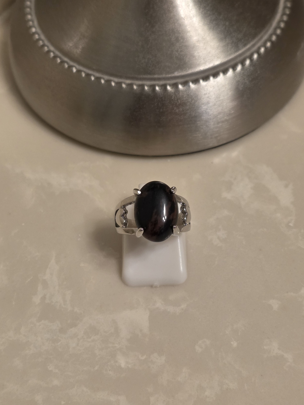 Silver Oval Cut Brown Stone Ring Size 5